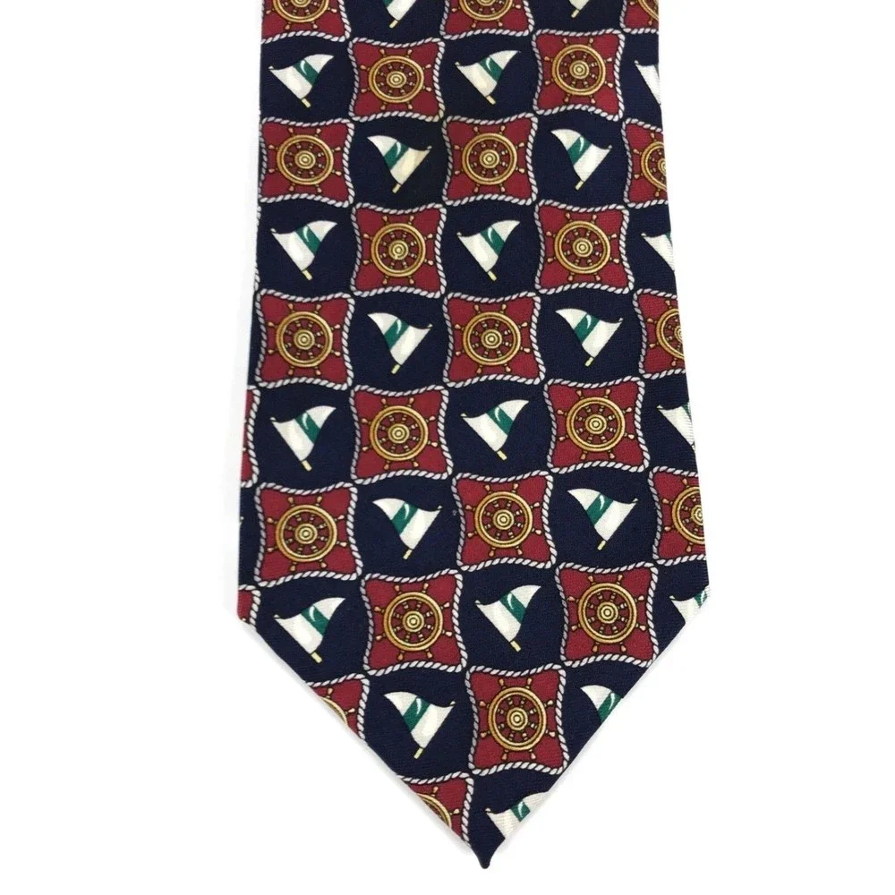 Beaufort Tie Rack Navy Red Nautical Rudder Tie Necktie 100% Silk Made In Italy